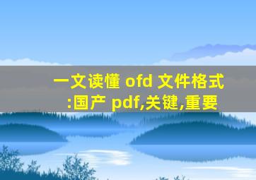 一文读懂 ofd 文件格式:国产 pdf,关键,重要